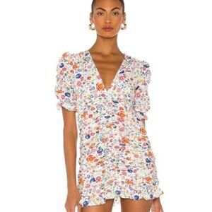 Nwt PALOMA BLUE  Tiffany ruched floral-print crepe de chine mini dress M